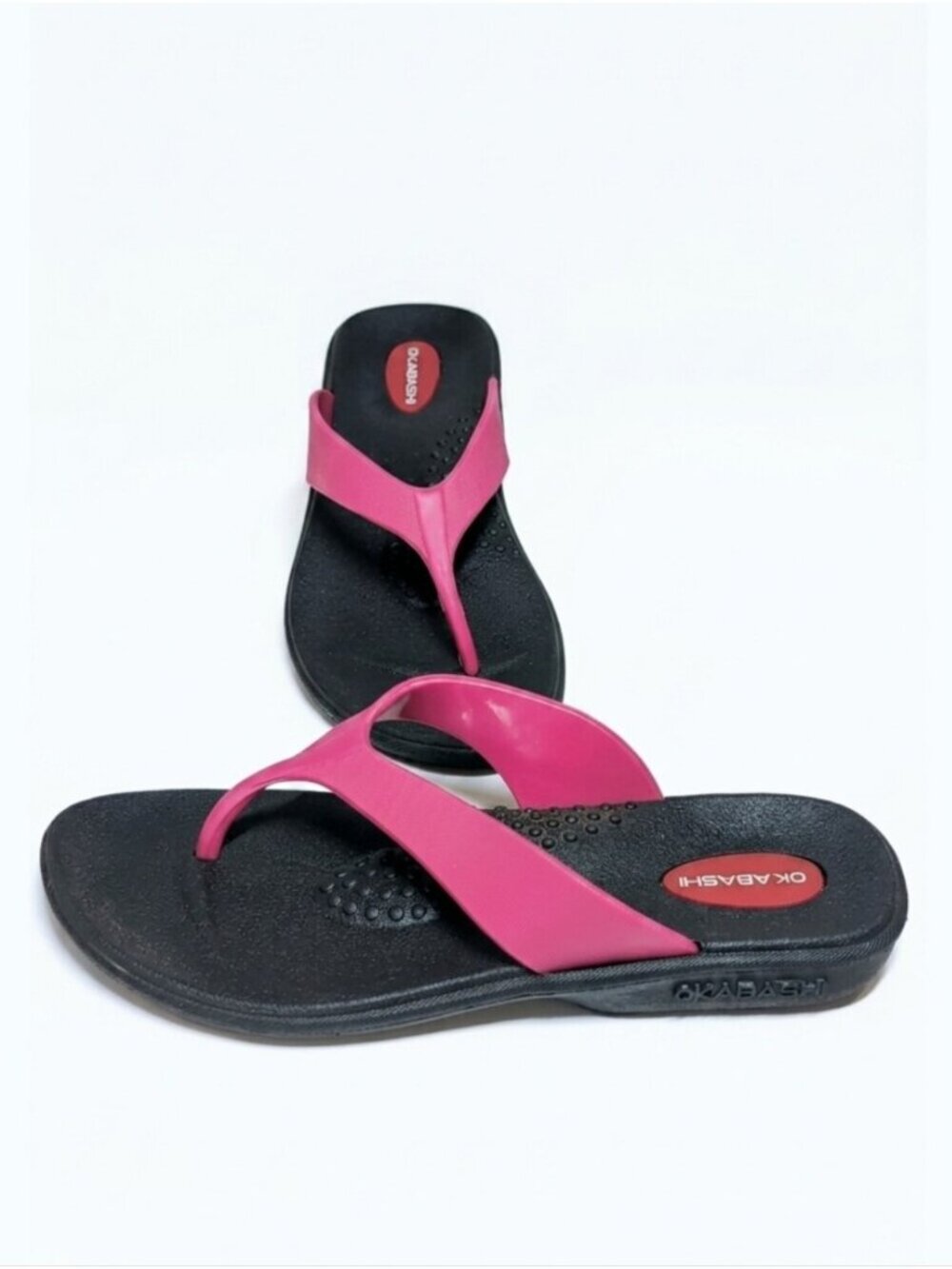 Okabashi Breeze Thong Sandals Pink Black Arch Support Womens Size Small Shoes